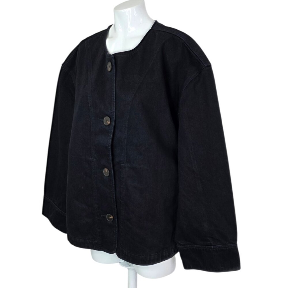 Everlane Dark Navy Round-Neck Button Bomber Jacket - Picture 4 of 12